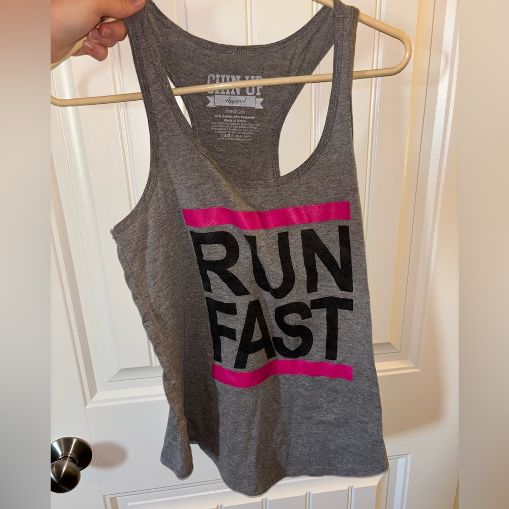 Chin Up Women’s Run Fast Gray Workout Tank- size medium